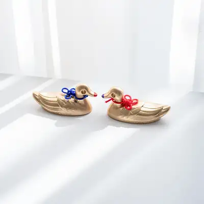 Stainless Steel Gold Goose and Mandarin Duck Pair 2-piece Spoon Rest Set