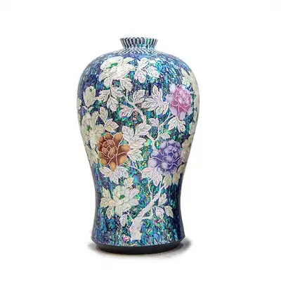 Premium Mother-of-Pearl Lacquerware Celadon Plum Blossom Vase - Work by Park In-ho