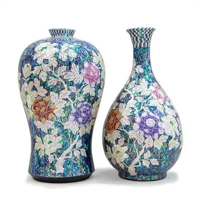 Premium Najeon Lacquerware Celadon Ewer and Vase Set - Work by Park In-ho