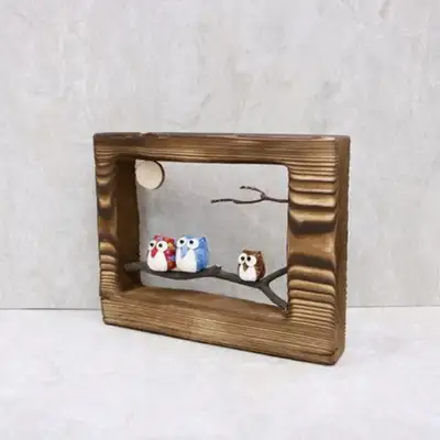 Wood Log Decorative Frame - Owl and Bird