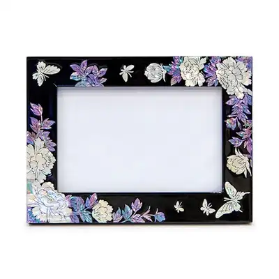 Peony Butterfly Mother-of-Pearl Photo Frame (Black)