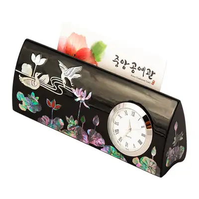 Mandarin Duck Desk Clock and Business Card Holder