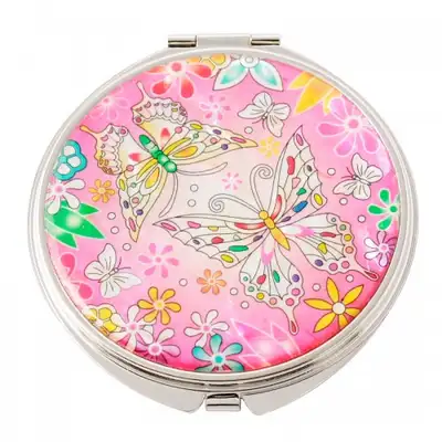 Natural Mother-of-Pearl Hand Mirror (04_Flower Butterfly Pink)