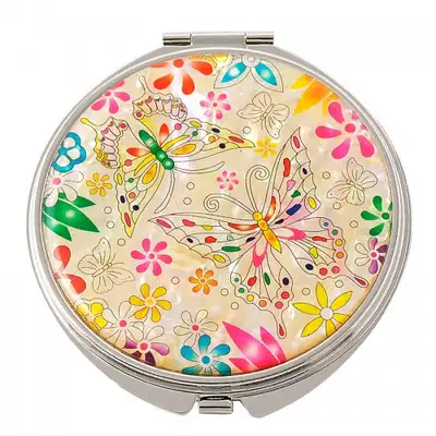 Natural Mother-of-Pearl Hand Mirror (03_Flower Butterfly White)