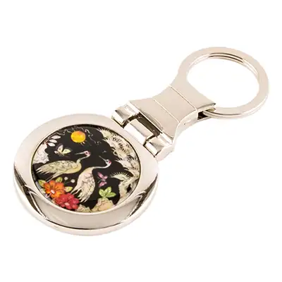 Mother-of-Pearl Round Keyring (Peony and Crane)