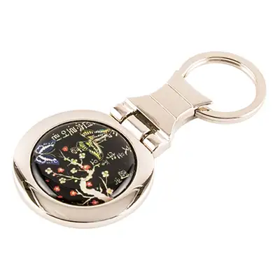 Mother-of-Pearl Round Keyring (Plum Blossom Butterfly, Black)