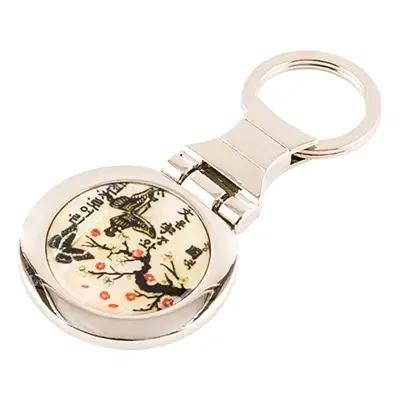Mother-of-Pearl Round Keyring (Plum Blossom & Butterfly, White)