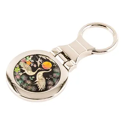Mother-of-Pearl Round Keyring (Crane and Pine)