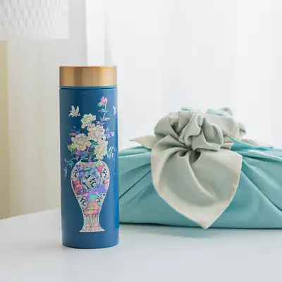 Stainless Steel Mother-of-Pearl Tumbler Vase 300ml Blue Inlaid Lacquerware