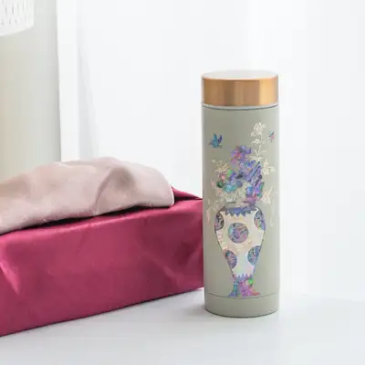 Stainless Steel Mother-of-Pearl Inlay Tumbler - Peony Pale Gray 300ml Traditional Nacre Lacquerware Foreign Gift