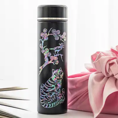 Nacre Lacquerware Stainless Steel Inlaid Tumbler - Magpie and Tiger 500ml