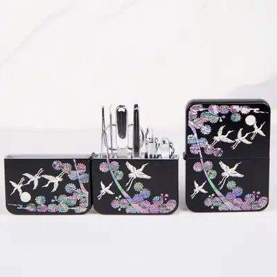 Three Seven 777 Mother-of-Pearl Nail Clipper Set - Pine Tree and Crane/Deer and Crane - Premium Gift Traditional Korean Souvenir with Engraving Option