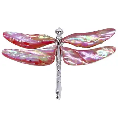 Premium Mother-of-Pearl Brooch (Dragonfly, Pink)