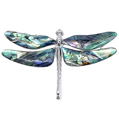 Premium Mother-of-Pearl Brooch (Dragonfly, Green)