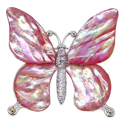 Premium Mother-of-Pearl Brooch (Butterfly, Pink, Large)