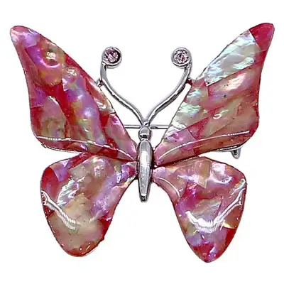 Premium Mother-of-Pearl Brooch (Butterfly, Pink, Small)
