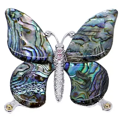Premium Mother-of-Pearl Brooch (Butterfly, Green, Large)