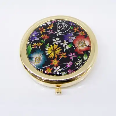 Premium Mother-of-Pearl One-Touch Compact Mirror (Flower Black)