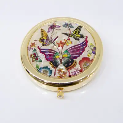 Premium Nacre One-Touch Compact Mirror (Tiger Butterfly)