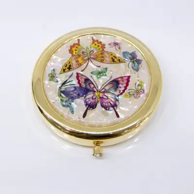 Premium Shell One-Touch Hand Mirror (White Butterfly)