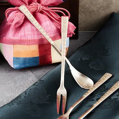 Hunminjeongeum Teaspoon & Fork Set (Silver, Stainless Steel, 10pcs)