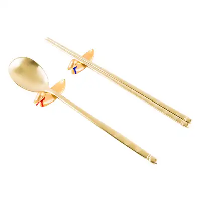 Titanium Gold Spoon and Fork Set (Swastika Pattern, 2P)