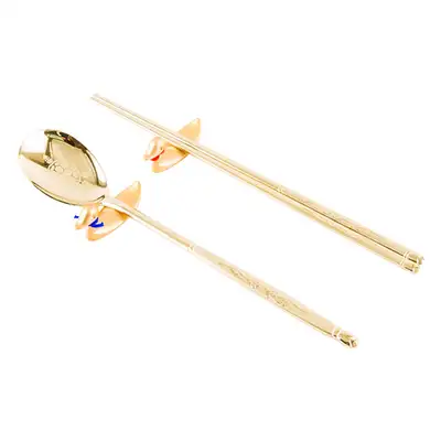 Stainless Steel Gold Spoon and Chopsticks Set (Turtle, 2-Piece)