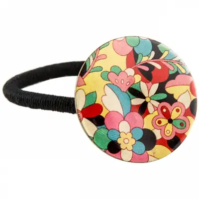 Colored Metal Rubber Hair Tie with Round Peony Flower Hair Band