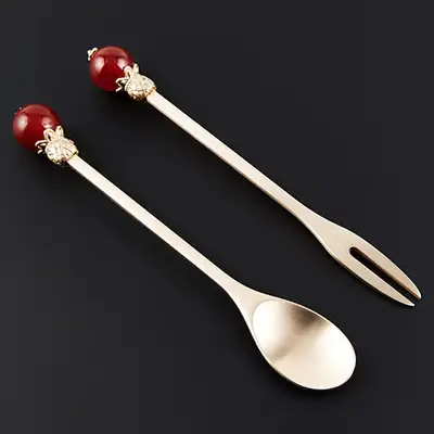 Bronze Teaspoon and Fork Set - Jamano (Purple Amethyst)