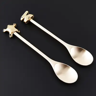 Ornamental Brass Teaspoon Set (Turtle, Rabbit)