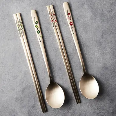 Bangjja Yugi Spoon and Chopsticks Set (Obuza, Red Plum Blossom, 2P)
