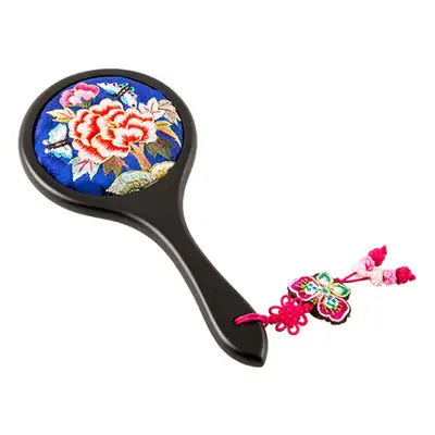 Floral Embroidery Hand Mirror (Blue, A08)