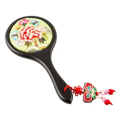 Flower Embroidery Hand Mirror (Pale Yellow-Green, A06)