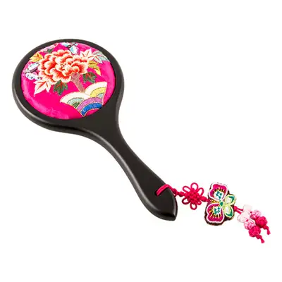 Floral Embroidered Hand Mirror (Deep Pink, A07)