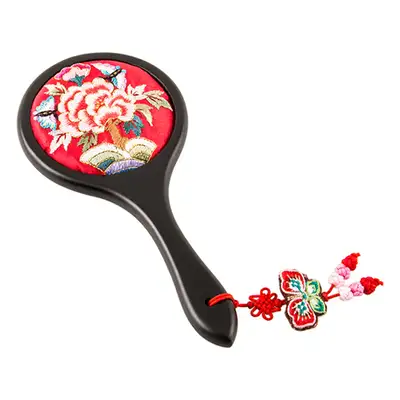 Floral Embroidery Hand Mirror (Red, A05)