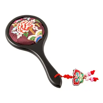 Floral Embroidery Hand Mirror (Brown, A01)
