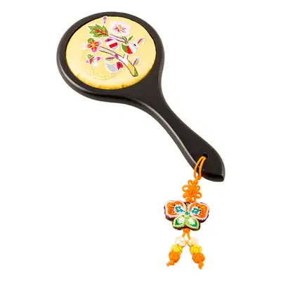 Floral Embroidery Hand Mirror (Yellow, C02)