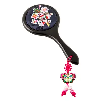 Embroidered Flower Hand Mirror (Navy, C01)