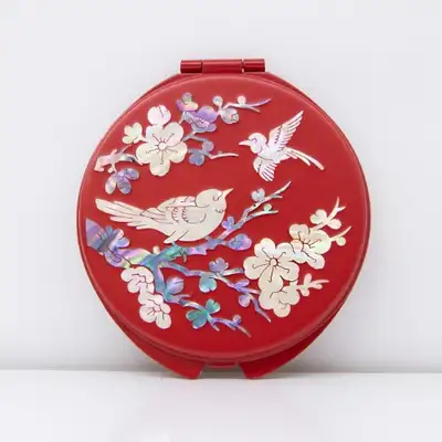 Premium Mother-of-Pearl Inlaid Engraved Hand Mirror (Plum Red)