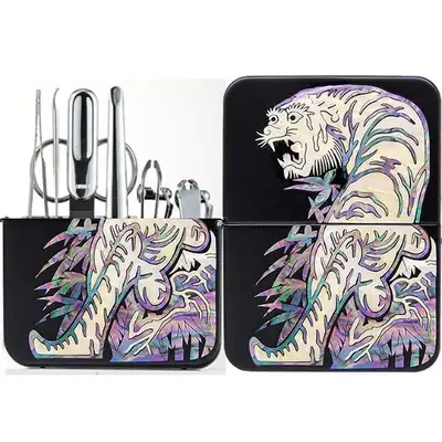 Premium Nacre Inlay Nail Clipper Set (Tiger, Black)