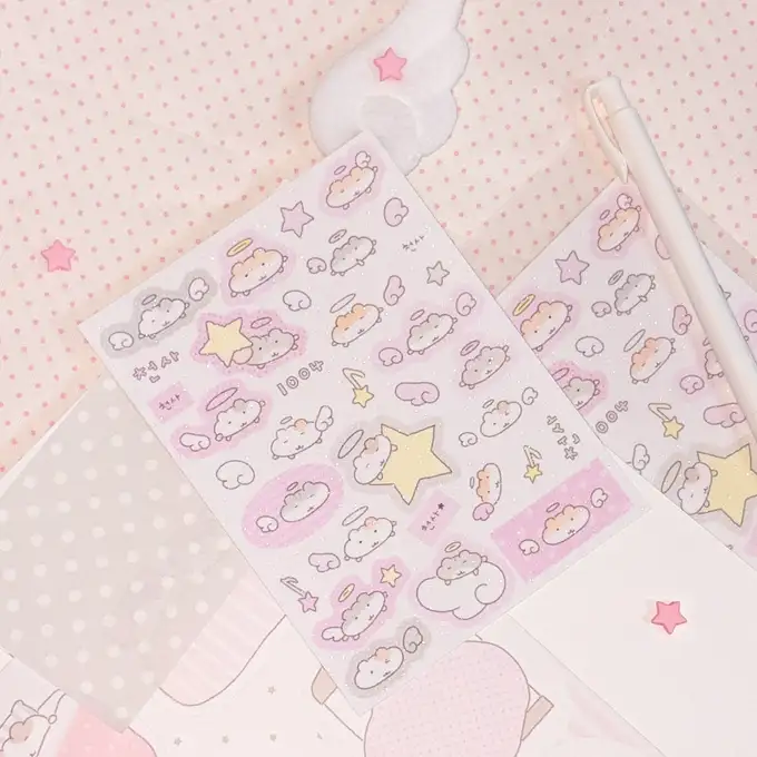 Roundwoof Sparkle Angel Ham Matte Pearl Sticker