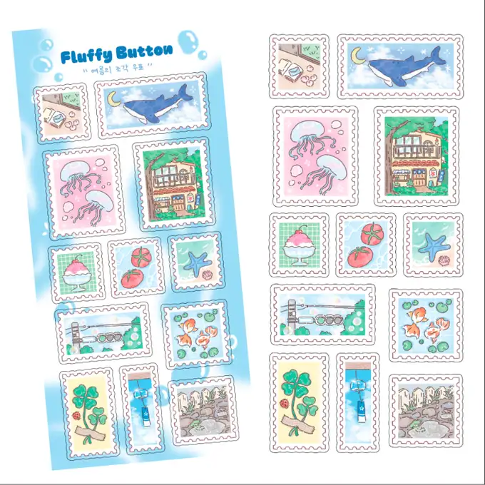 Fluffy Button Summer Fragments Stamp Stickers