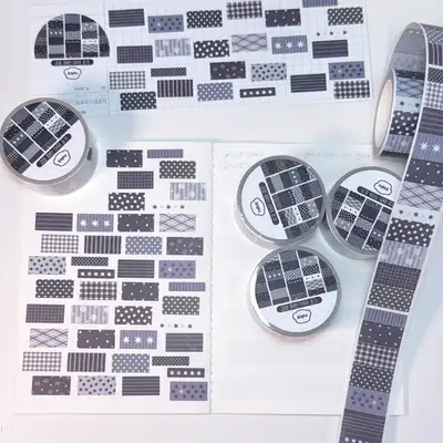 ソフ ブラック パターン マスキングテープ ピース キスカット テープ
