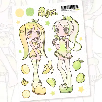 テトラポートメロンティ フルーツガールズ - ライムバナナ ステッカー