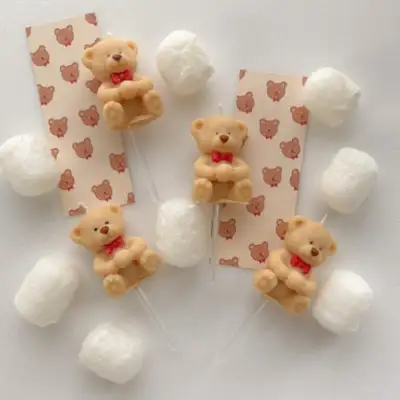 [どんどんキャンドル]リボン くまちゃん ケーキキャンドル