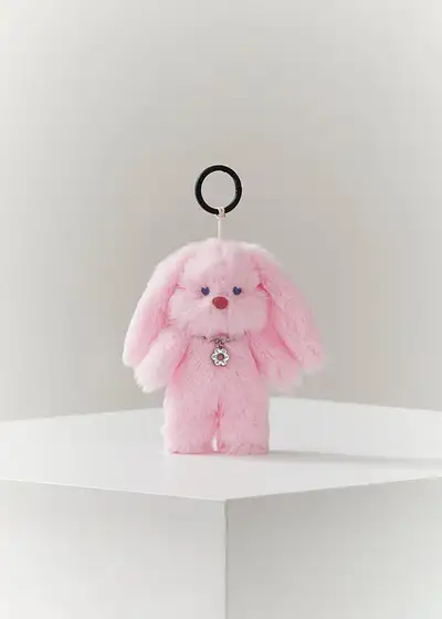 Colle Furry Bunny Plush Keyring Pink