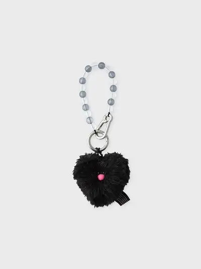 Coller Heart Furry Plush Keyring Black