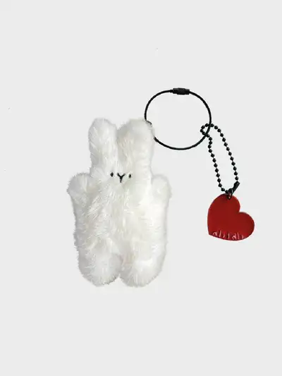 AB Fab Happy Bunny Keyring White