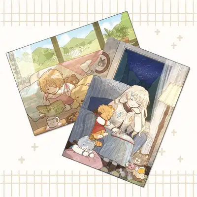 [むおん warm & happy] イラストはがき2種セット｜イラストグッズ