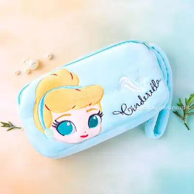 Princess Character Dual-Zipper Plush Pencil Case Square Pouch (Cinderella) 168305